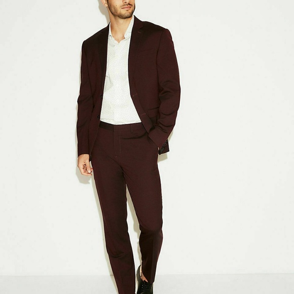 NEW NWT EXPRESS SZ 42x30  BURGUNDY RED SLIM STRETCH SUIT PANTS OXFORD MENS - Picture 1 of 5